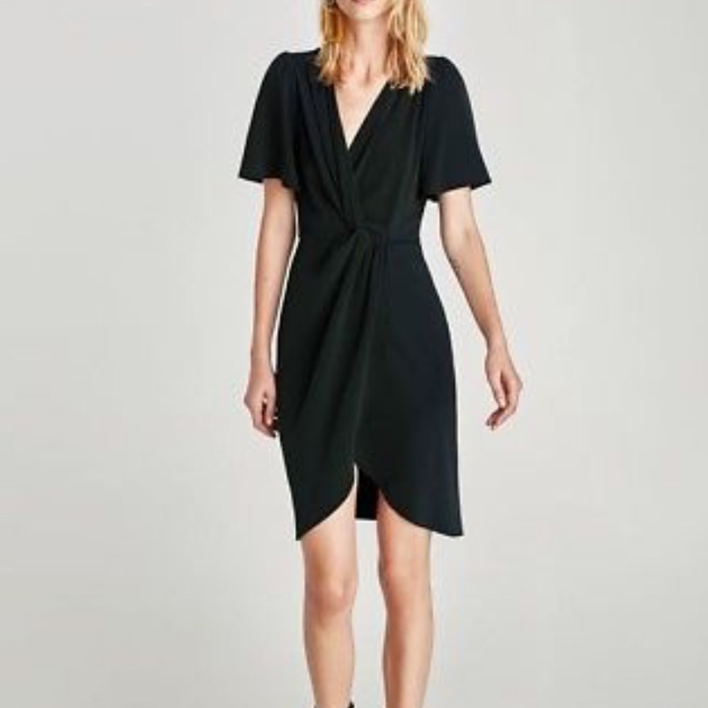 Zara Dark Green Knotted Waist Dress